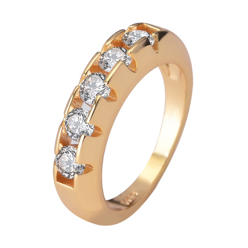 Goldkingdom Aksesoris Perhiasan Fashion Ready Stock Cincin Lapis Emas Micro Set Engagement Band Untuk Pria Dan Wanita