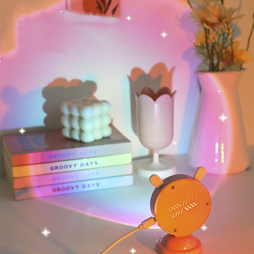 Lampu Meja Mini Telinga Kucing Sunset Rainbow Rgb Atmosphere Mini Untuk Dekorasi Pesta Hadiah Ulang Tahun