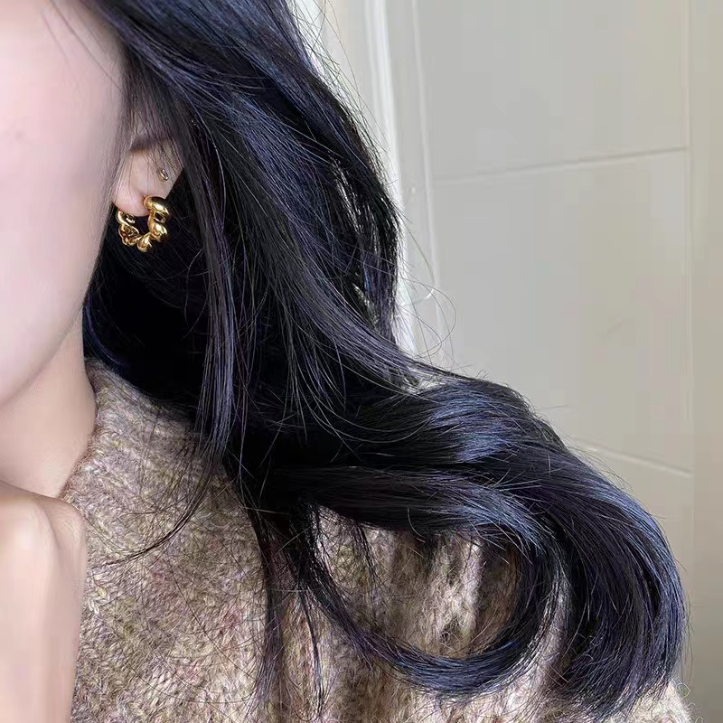 French Croissant Hoop Earrings Ins Anting Lingkaran Salib Logam