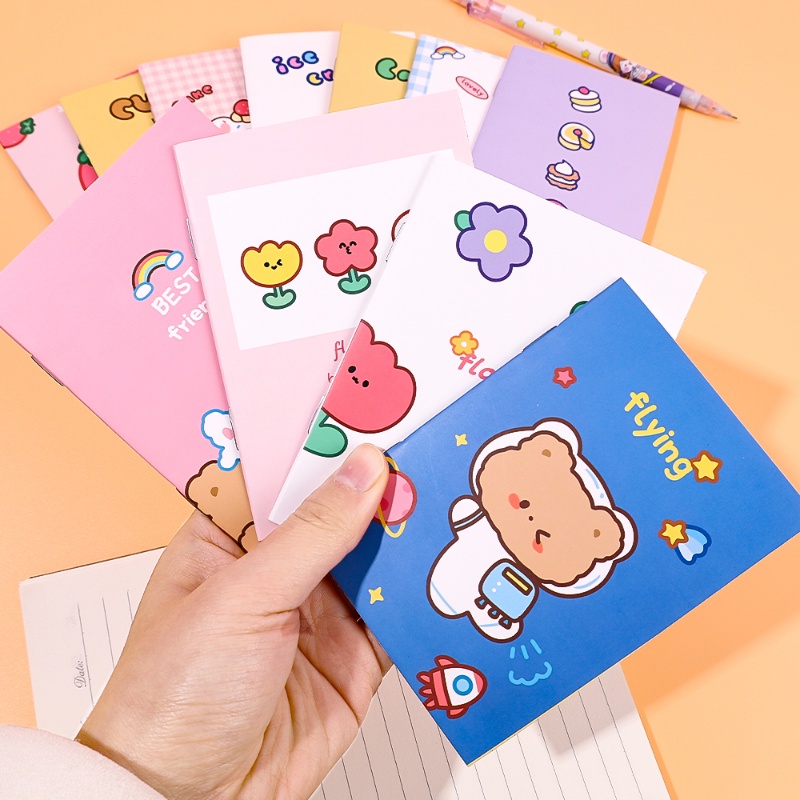 64k Mini Lucu Kartun Beruang Bunga Notebook/Gaya Acak Portable Daily Planner/Perlengkapan Alat Tulis Sekolah Siswa