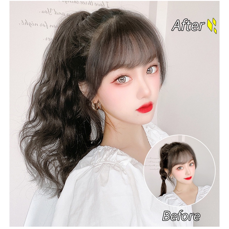 Ins Wig Keriting Panjang 35CM Dengan Klip Ekstensi Rambut Ponytail Tinggi Untuk Aksesoris Rambut Wanita Perempuan