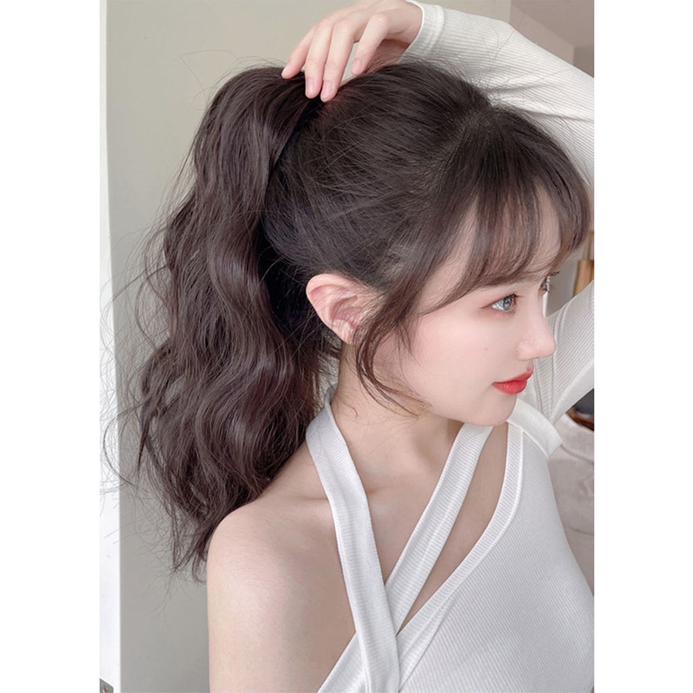 Ins Wig Keriting Panjang 35CM Dengan Klip Ekstensi Rambut Ponytail Tinggi Untuk Aksesoris Rambut Wanita Perempuan