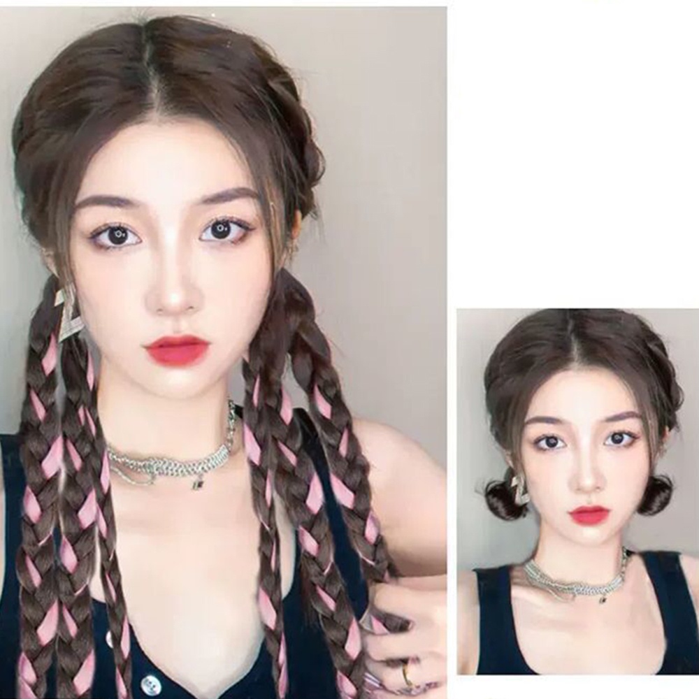 1pc Y2K Twist Kepang Rambut Wig Wanita Cewek Keren Tak Terlihat Mulus Ponytail Ekstensi Rambut 45cm