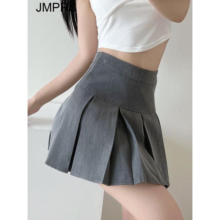 Jmprs High Waist Women Pleated Skirt Summer Fashion Jk Mini Skirts Korean School Uniform Black Grey