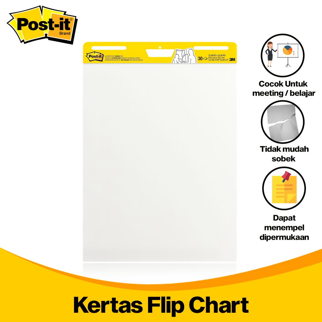 

3M Post-It Kertas Flip Chart Tempel 63.5 X 76.2 Cm 30 Lembar Super Sticky Easel Pad 3M-559Ss