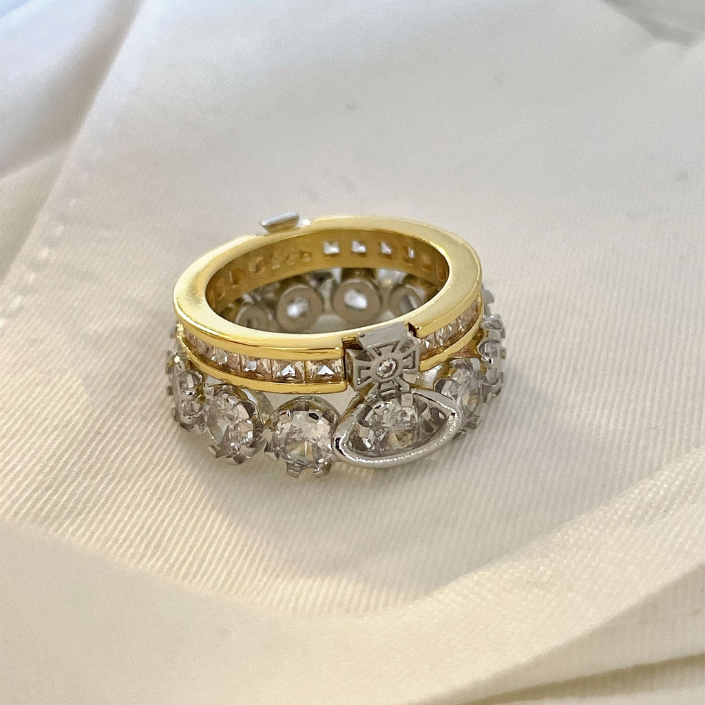 Cincin Mahkota Berlian Berkedip Ganda Yang Dapat Dilepas Gaya Baru High-End Susun Cahaya Cincin Desain Mewah