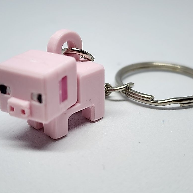 Minecraft-inspired Pig Mini Figure Kit / Keychain — Gantungan Kunci Mini Pig Pink Lucu