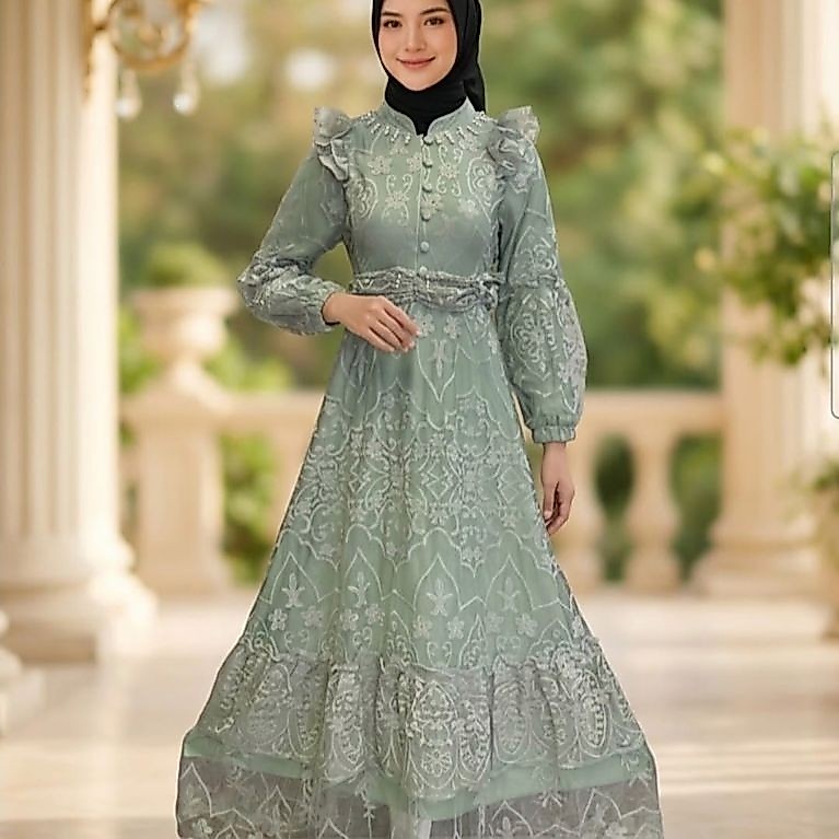 Gamis dress Cantika brukat malicca LD 110 dan 120cm panjang 140 cm