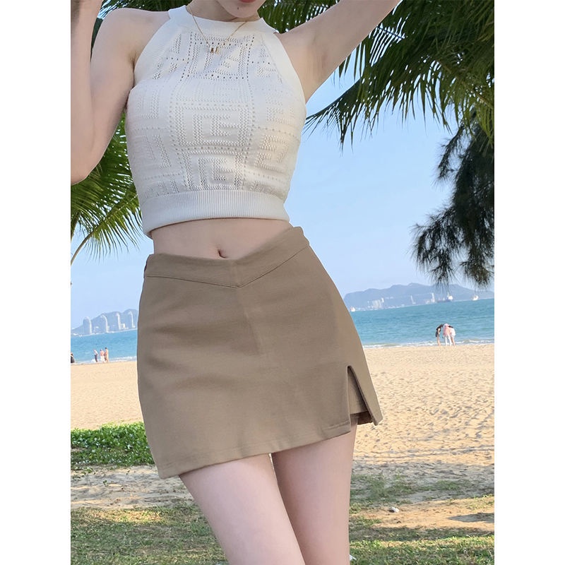 Red Anti-light slit skirt hot girl hot girl high waist tight bag hip skirt summer in trendy skirt pants rok hitam