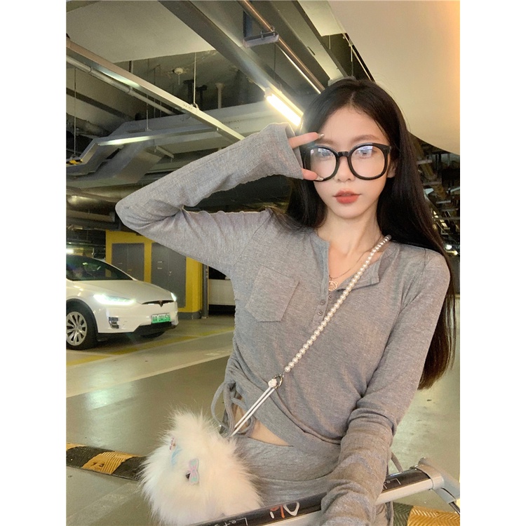 Red Keinginan murni angin lengan panjang T-shirt wanita musim semi hot gadis rasa desain ceruk ceruk slim chic bottoming shirt top