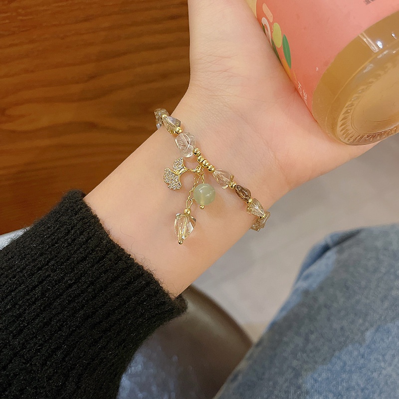 Gelang Daun Berlian Kristal Mewah Perhiasan Tangan Opal Super Lucu