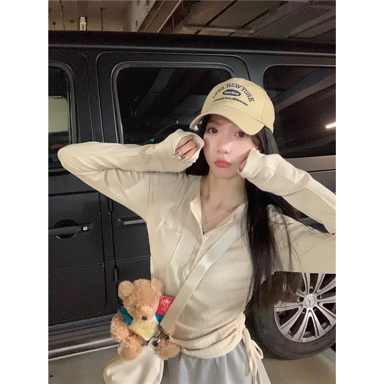 Red Keinginan murni angin lengan panjang T-shirt wanita musim semi hot gadis rasa desain ceruk ceruk slim chic bottoming shirt top