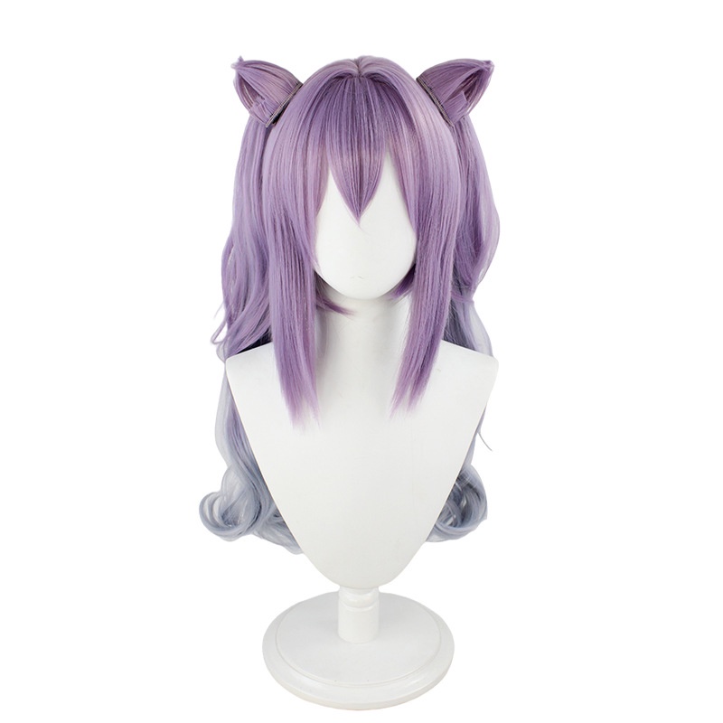 Wig Sunny Ukiran Hujan Genshin Sumeru Genshin Sumeru Anime Game Engraved Sunny cosplay Double Ponytail Gradient Telinga Kucing Styling Tutup Kepala