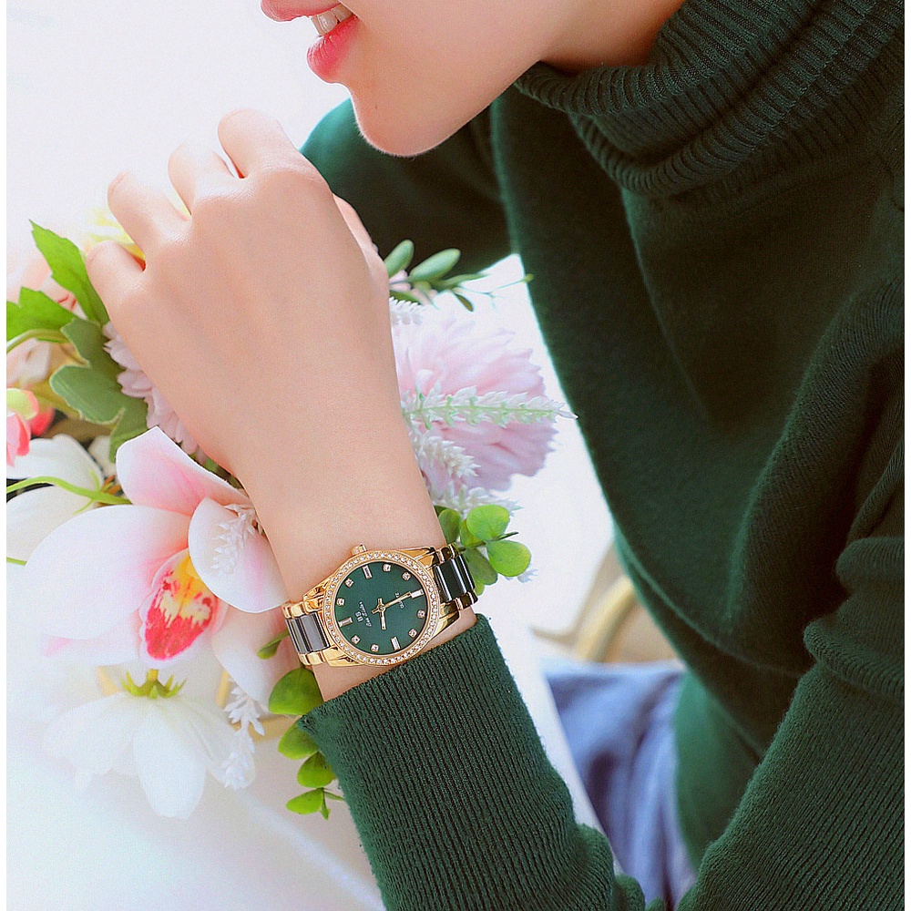 2023 Jam tangan wanita branded BS MELYS batu permata wajah hijau elegan terbaik