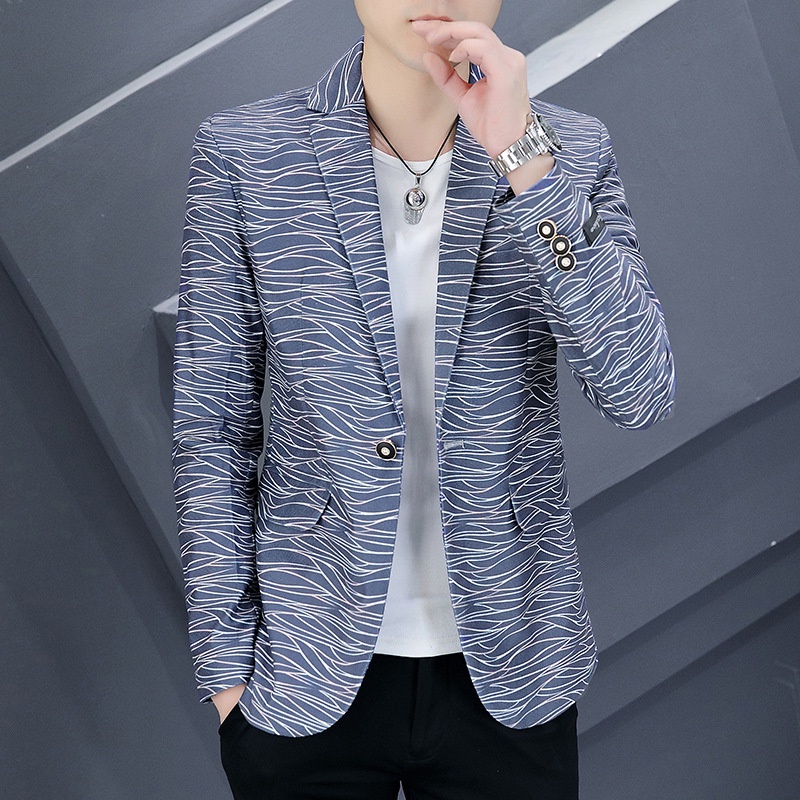 Blazer Pria 2022   Bergaris Pria Perapi Slim  Korea  Kasual Kecil  Pria