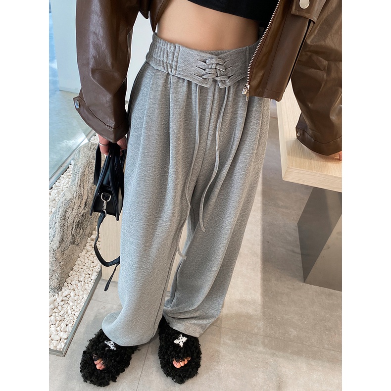 Red Musim semi dan musim gugur celana lebar kaki kasual baru wanita liontin merasa malas versi Korea ramping longgar celana lurus mengepel ins trendi all-match