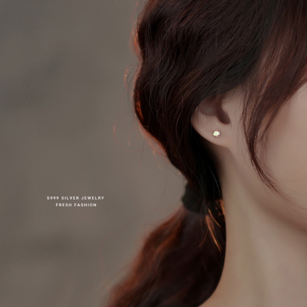 Anting Tusuk Bahan Zircon Warna Sterling Silver S999 Untuk Wanita