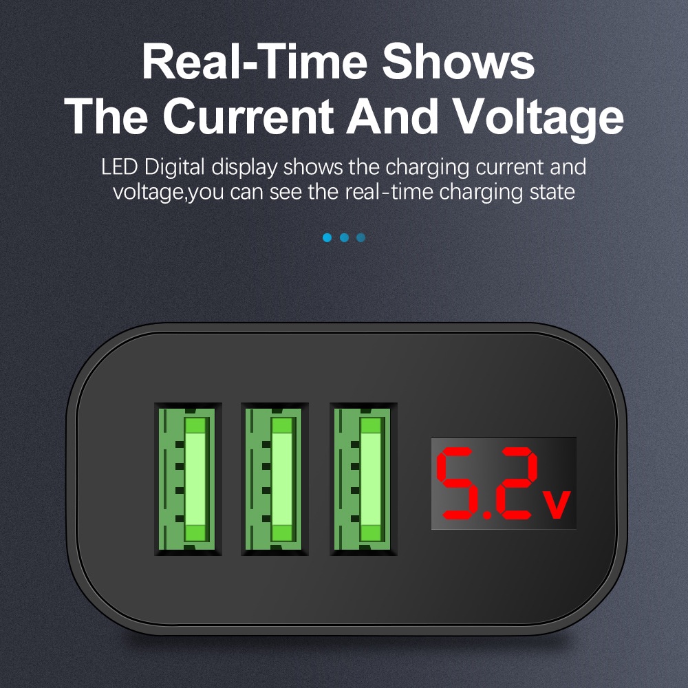 5v 3.1A Digital Display Charger 3port QC3.0 Ponsel Adaptor Daya Dinding Dengan Display LED Pengisian Cepat Adaptor Perjalanan