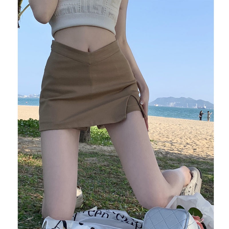 Red Anti-light slit skirt hot girl hot girl high waist tight bag hip skirt summer in trendy skirt pants rok hitam