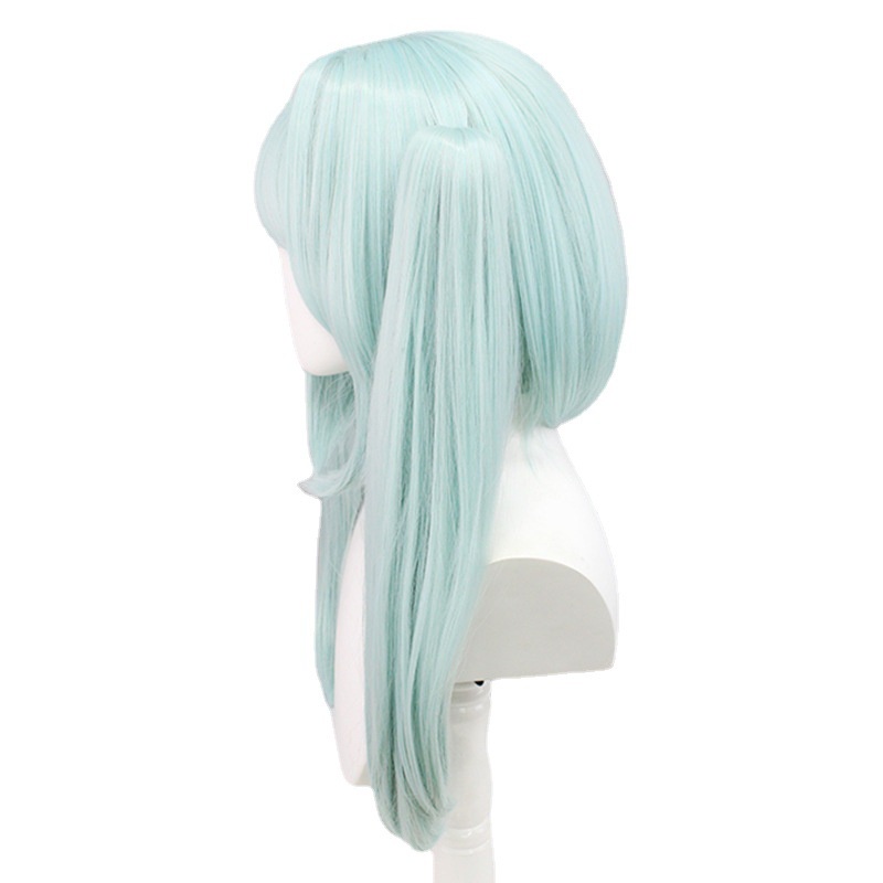 Genshin Karakter Genshin cos Wig Lampu Cyan Tiger Mouth Clip Double Ponytail Simulasi Kulit Kepala cosplay Penutup Kepala Rambut Panjang