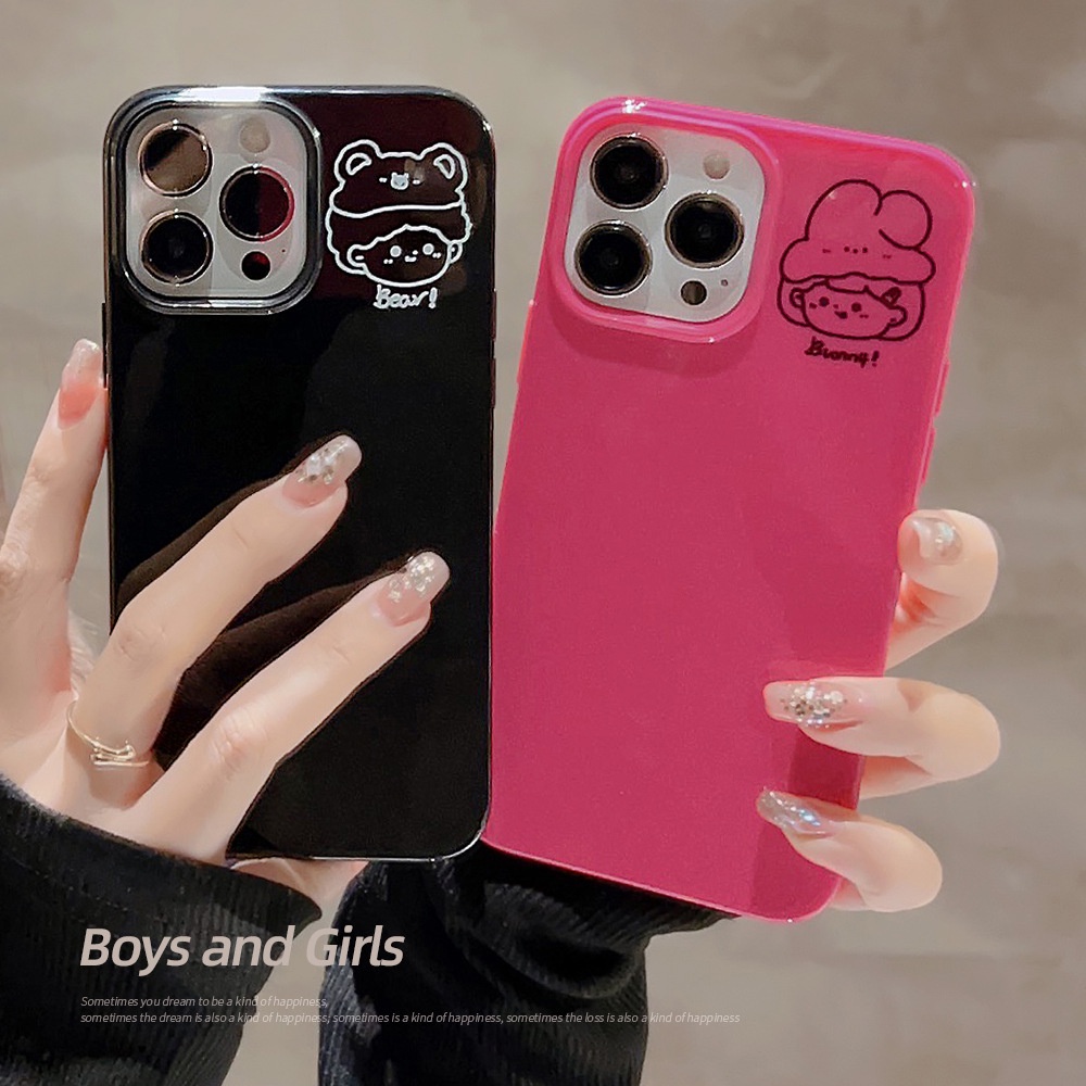 Kelinci Lucu Gadis Beruang Cowok Kartun Pasangan Silikon Case Untuk Iphone SE 2020 7 /8 Plus 14x XR XM 11 12 MINI 13 PRO MAX Casing Cover Pelindung AT0063