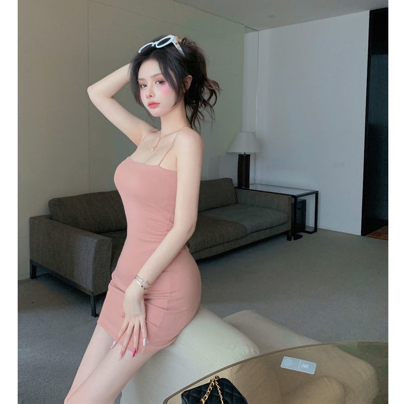 Red Perancis keinginan murni suspender dress wanita musim panas merah muda hot gadis temperamen ketat seksi tipis paket pinggul rok pendek