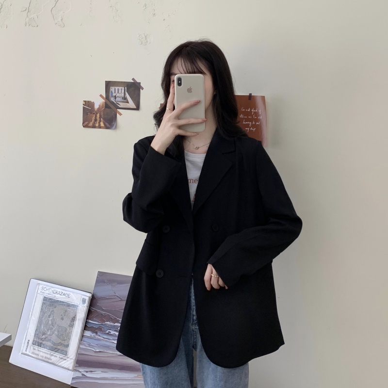 EUNII Blazer Wanita Jaket Lengan Panjang Kasual Wanita Korean Style