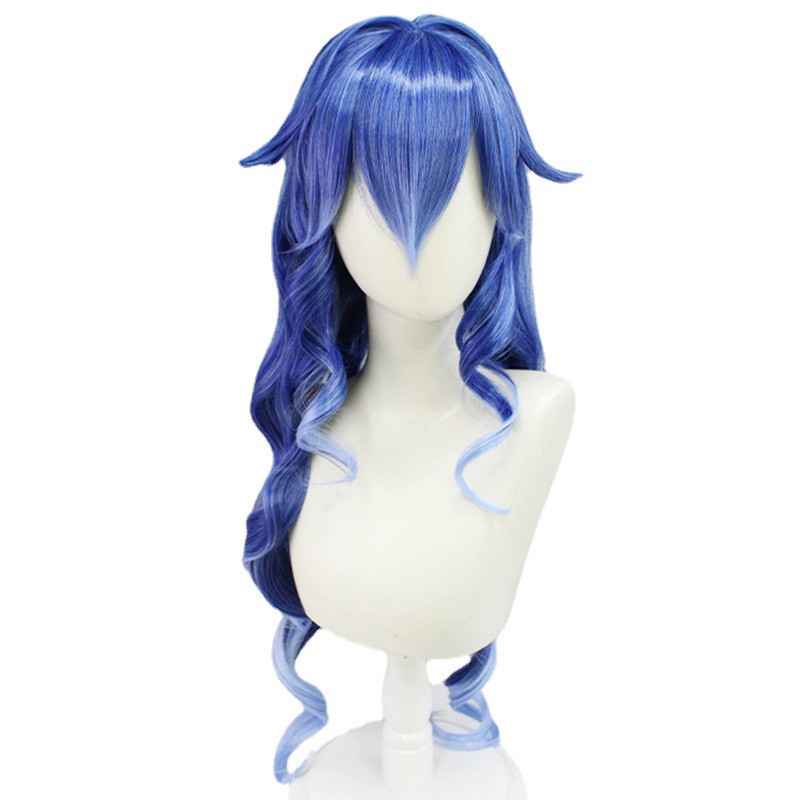 Genshin Sumeru Leila cos Wig Campuran Warna Biru Gradasi Rambut Keriting Panjang Gradient Double Ponytail cosplay Anime Tutup Kepala