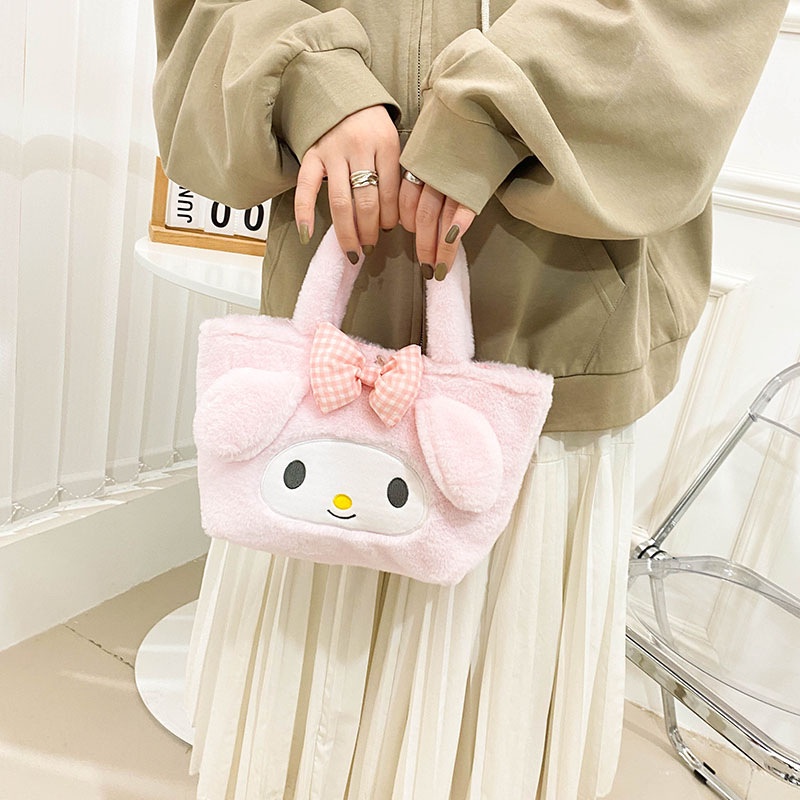 Tas Jinjing Wanita Bahan Plush Kuromi Melody Cinnamoroll Lotso Shoulder Bag Boneka Import