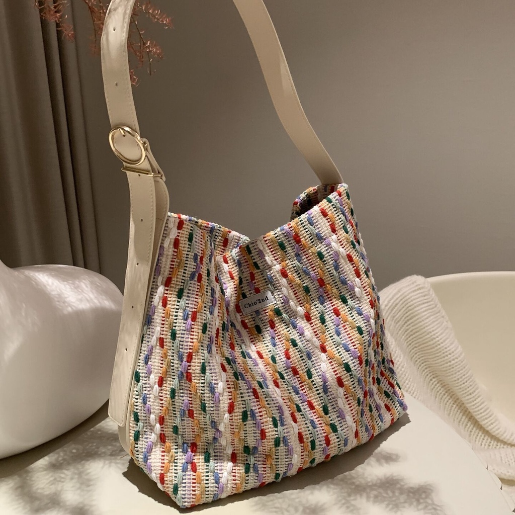 Sera Nanfeng Chio2nd Symphony Glazed Tote Bag 2023 Baru Musim Panas Rainbow Commuter Merajut Satu Bahu Messenger Bag