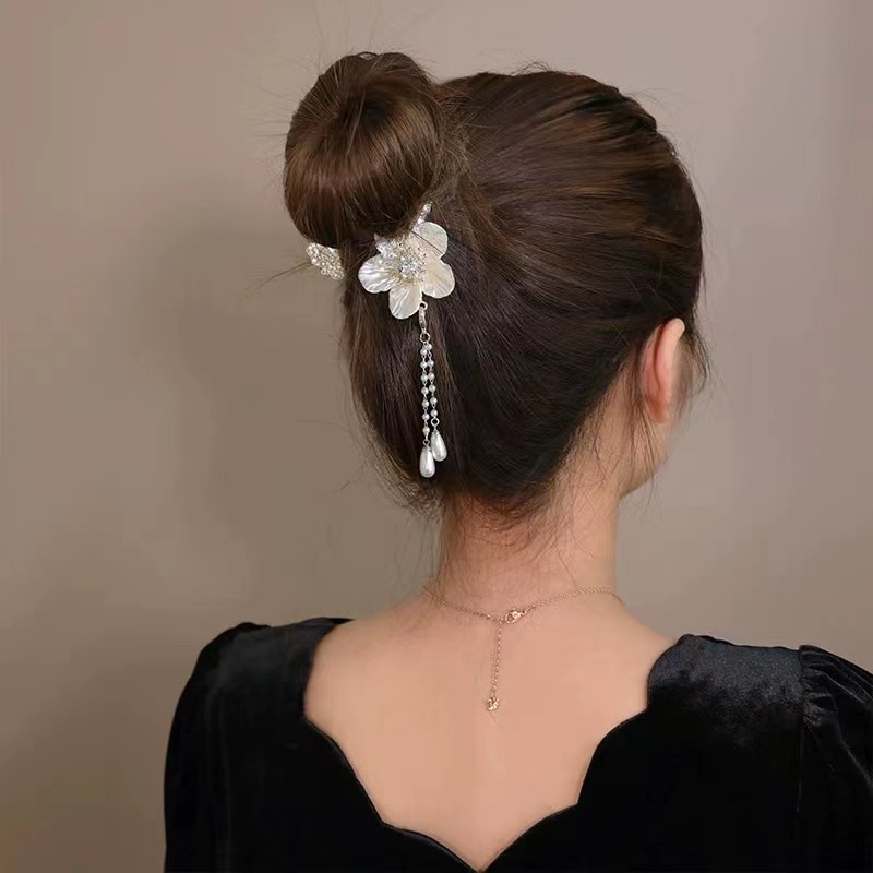 Korea Baru Berlian Imitasi Mutiara Rumbai Alloy Rambut Klip Ponytail Jepit Rambut Wanita Aksesoris Rambut