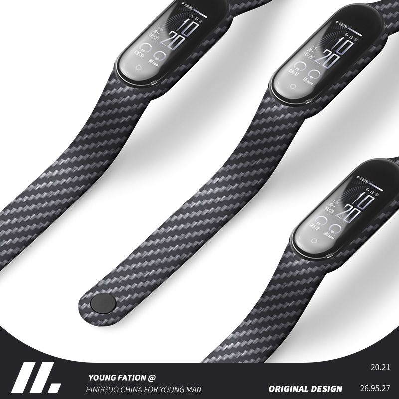 Strap For Xiao Mi Band 3/4/5/6/7 Luxury Replacement Straps on Miband6 5 7 Mi Band 3 4 Wriststrap Carbon Fiber Watch Belt Bracelet for Xiaomi Band 7 6 5 TPU Belt