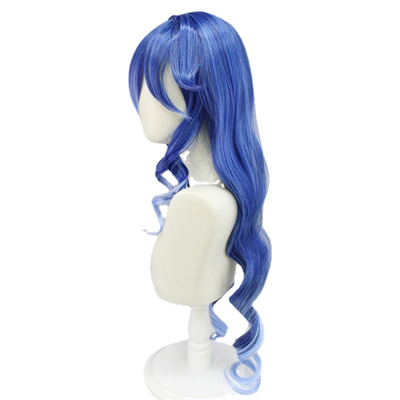 Genshin Sumeru Leila cos Wig Campuran Warna Biru Gradasi Rambut Keriting Panjang Gradient Double Ponytail cosplay Anime Tutup Kepala