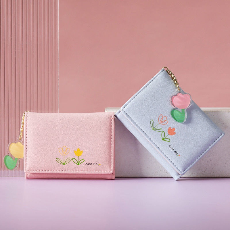 Sera tulip dompet koin kecil perempuan ins siswa ceruk sederhana rasa desain mini tas kartu angin putri lucu lucu