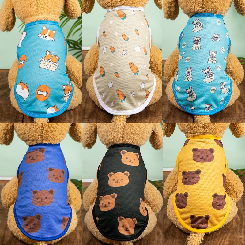 Musim Panas Baru Pakaian Anjing Peliharaan Tank Top Tipis Motif Mata Burung Teddy Pomeranian Cat Apparel