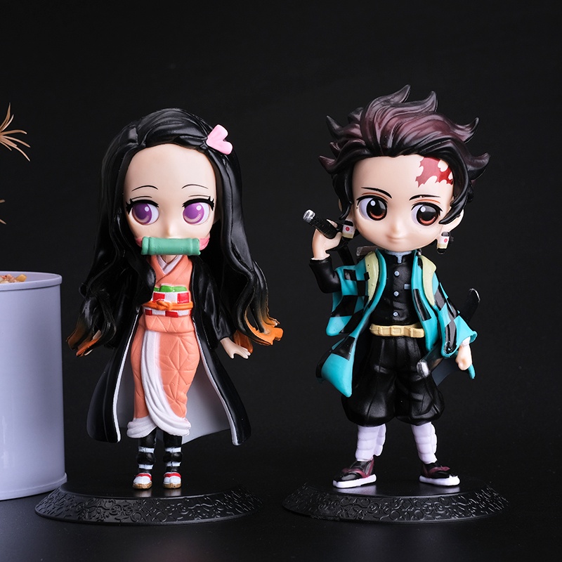 6pcs Kawaii Anime Figure Demon Slayer Nezuko Tanjirou Zenitsu Inosuke Kyoujurou Boneka Q Versi Figural Model Dekorasi Desktop