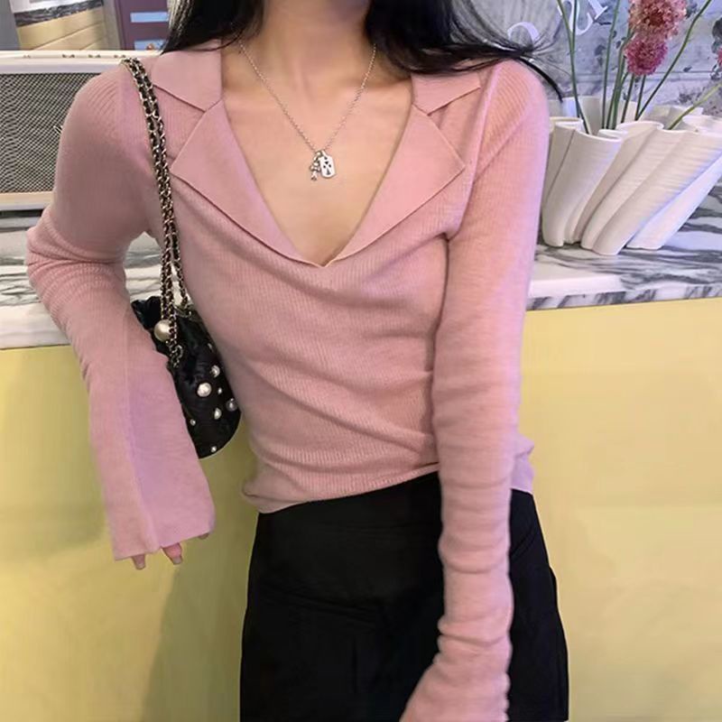 Red Lembut Waxy Polo Leher Sweater Slim Slim Pakaian Rajut Wanita Musim Gugur dan Musim Dingin Gaya Baru Bagian Dalam Bawah Keinginan Murni Rajutan Top wanita