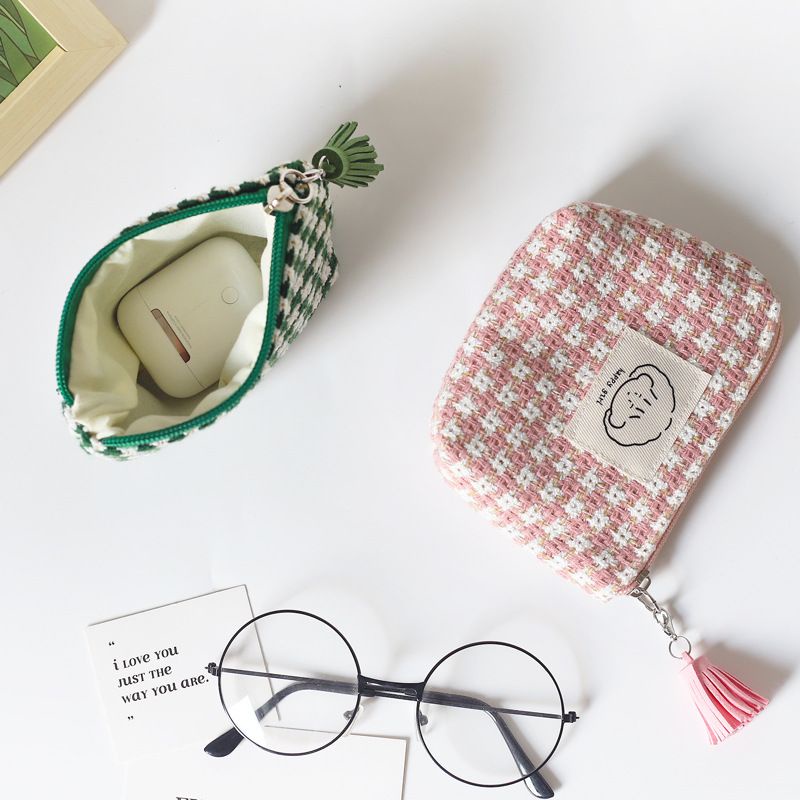 Tas penyimpanan mahasiswa Korea Sera grid hitam dan putih mini super kecil dompet koin grid lucu wanita sederhana kecil dan portabel