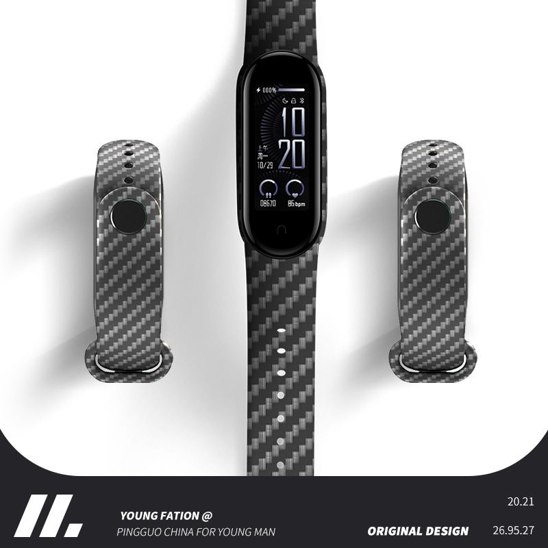 Strap For Xiao Mi Band 3/4/5/6/7 Luxury Replacement Straps on Miband6 5 7 Mi Band 3 4 Wriststrap Carbon Fiber Watch Belt Bracelet for Xiaomi Band 7 6 5 TPU Belt