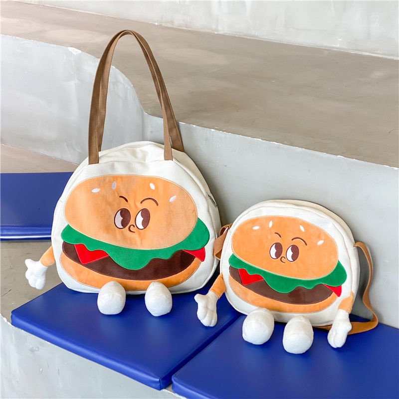 Sera seri lucu hamburger musim semi ceruk tas lucu baru awal musim semi tas kanvas satu bahu tas kreatif Douyin Xiaohongshu