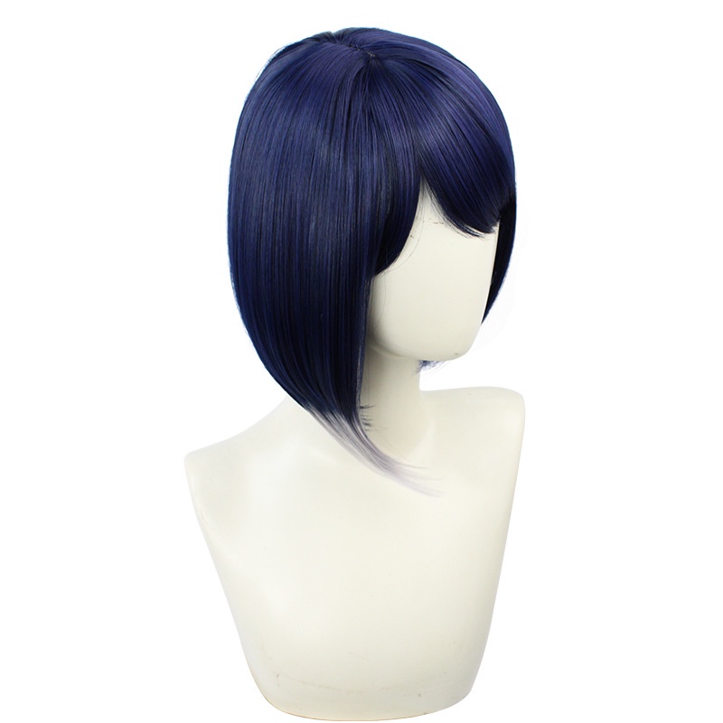 Genshin Impact Nine Strips COS Wig Rice Ball Head cosplay Rambut Palsu Biru Tua Gradiasi Abu-Abu Wig