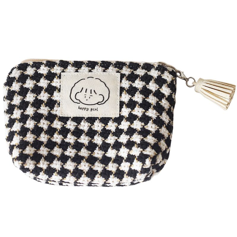 Tas penyimpanan mahasiswa Korea Sera grid hitam dan putih mini super kecil dompet koin grid lucu wanita sederhana kecil dan portabel