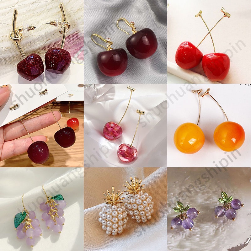 Jepang Korea Musim Panas Buah Segar Cherry Nanas Manis Sederhana Anting Fashion