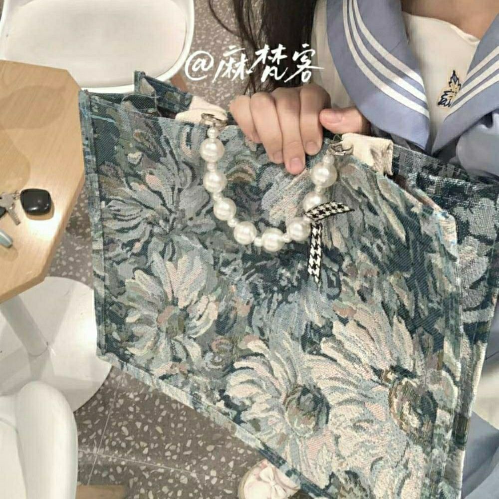 Sera Mavanke Monet Garden Linen Bag Oil Painting Retro Tote Bag Kapasitas Besar Belanja Kencan Bekerja Komuter Tahan Air