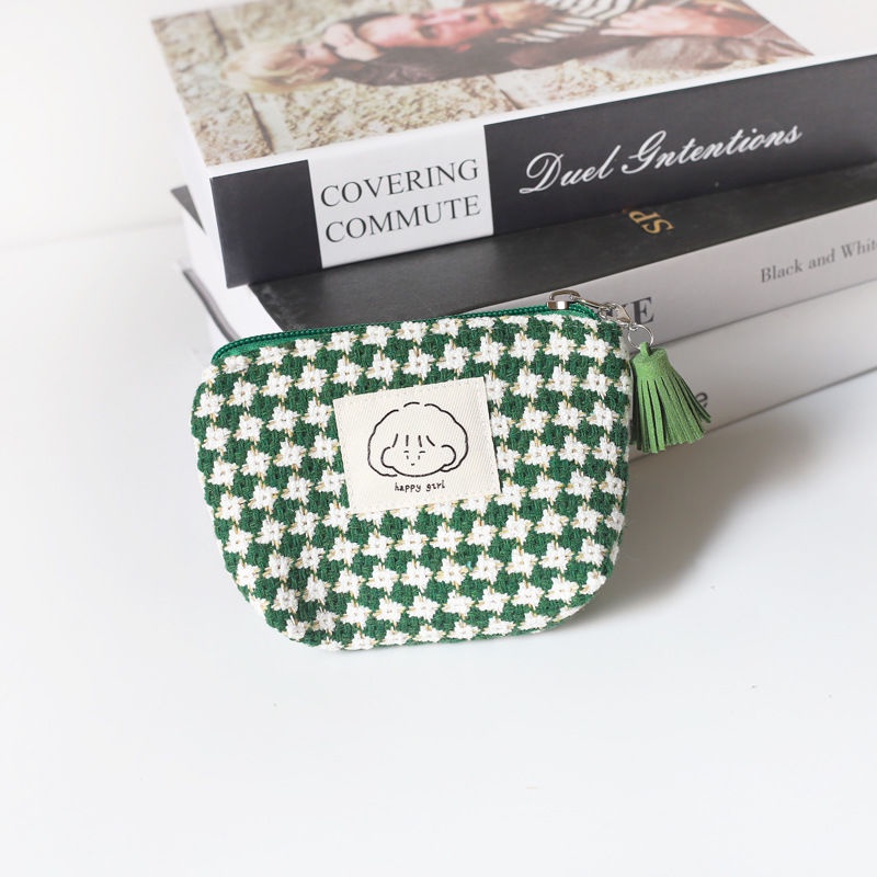 Tas penyimpanan mahasiswa Korea Sera grid hitam dan putih mini super kecil dompet koin grid lucu wanita sederhana kecil dan portabel