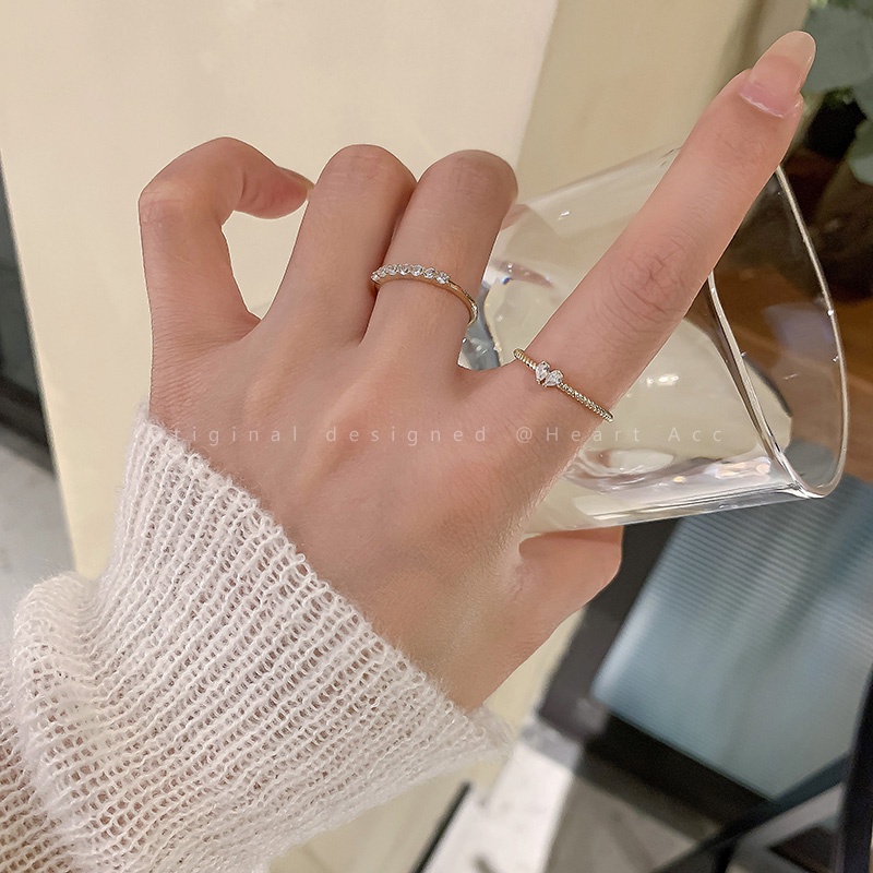 Cincin Emas love zircon Pinggir Tipis Bukaan lady Korea