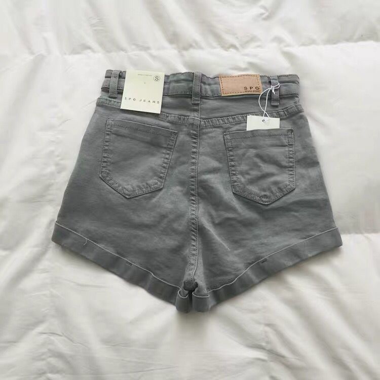 Red 2023 musim panas gaya baru pakaian luar tipis warna solid retro pinggang tinggi digulung tepi celana pendek denim wanita versi Korea slim hot pants