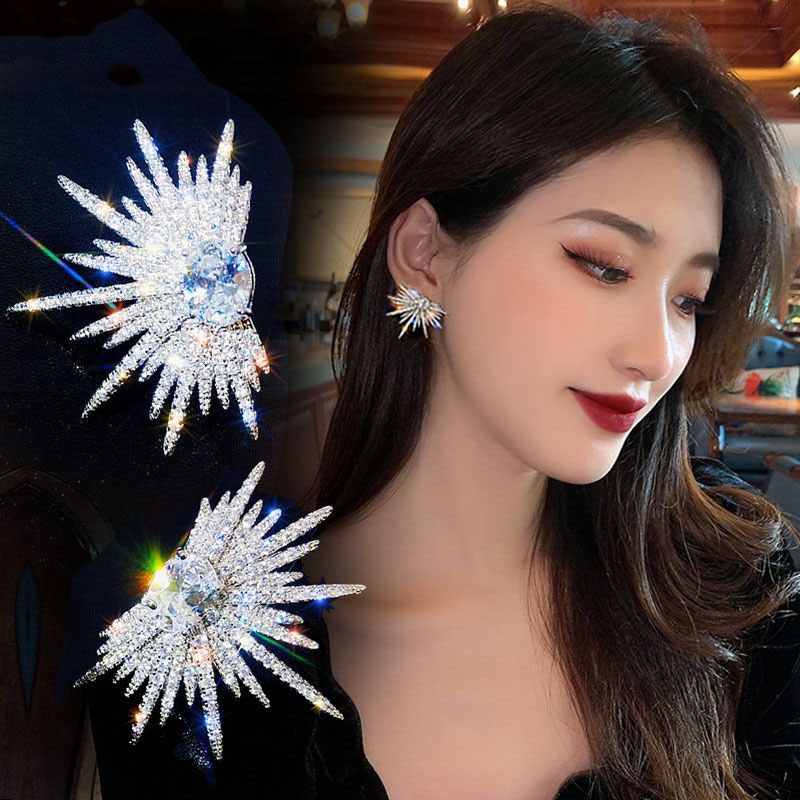 Anting Tusuk Gantung Temperament Bahan Sterling Silver 925 Desain Geometri Hias Zircon Gaya Mewaheropaamerika Untuk Wanita