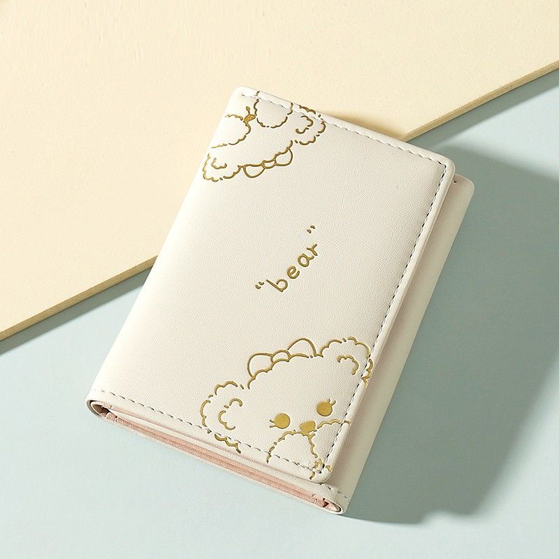 Sera cute bear pendant wallet female short section 2022 new cartoon print small female student wallet with multiple card slots