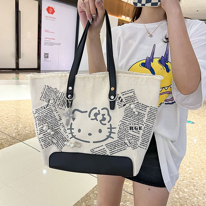 Sera original new kitty cat y2k hot girl embroidery canvas shoulder bag tote bag casual niche cute messenger bag